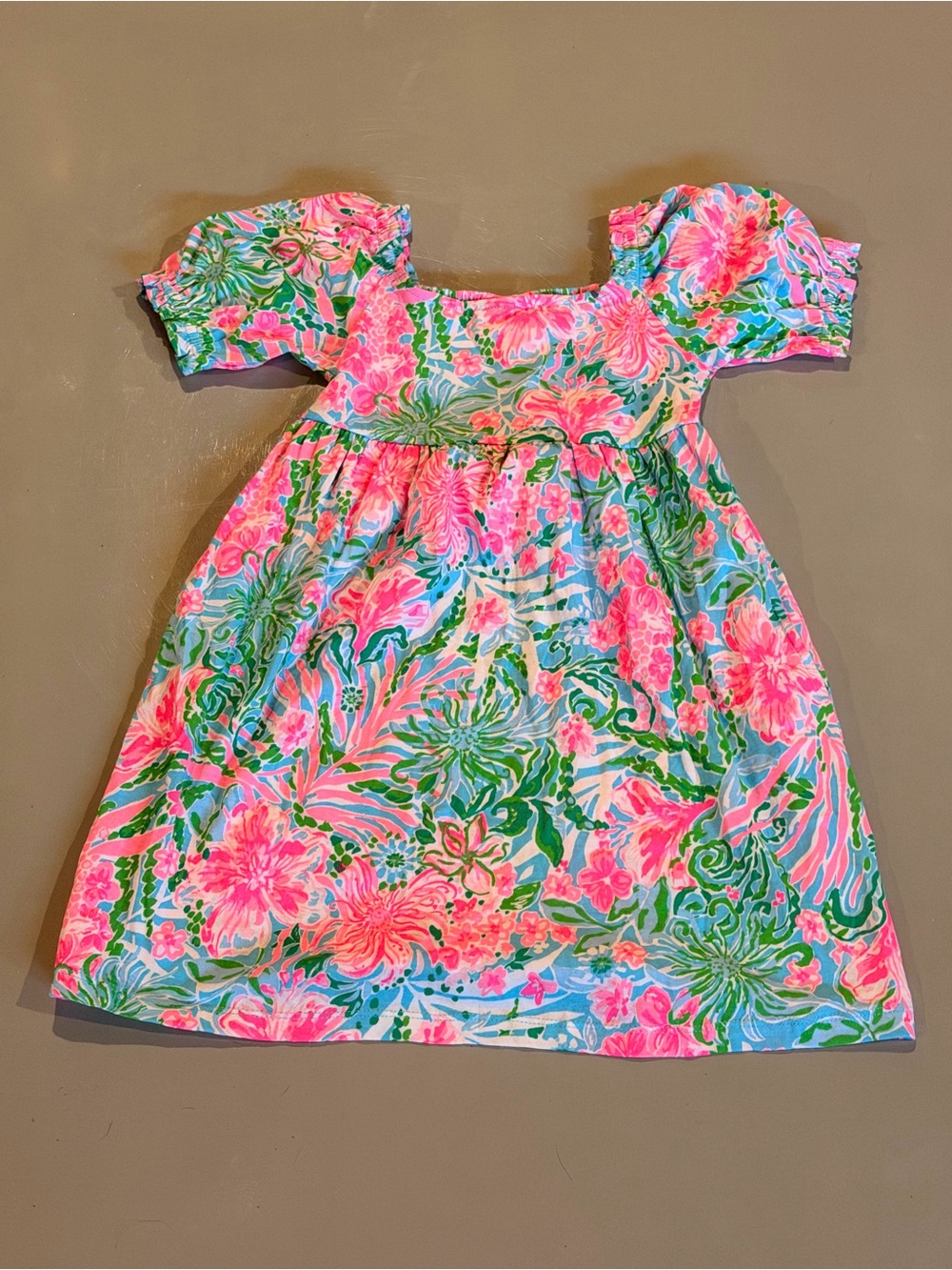 Lilly Pulitzer Bright Pink & Green Floral Puff-Sleeve Dress